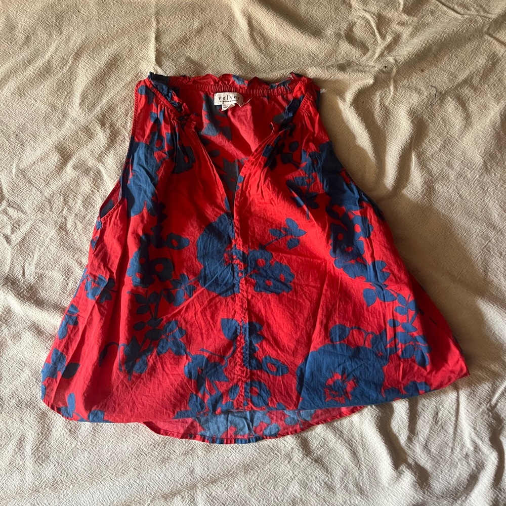 flowy red and blue floral tank
